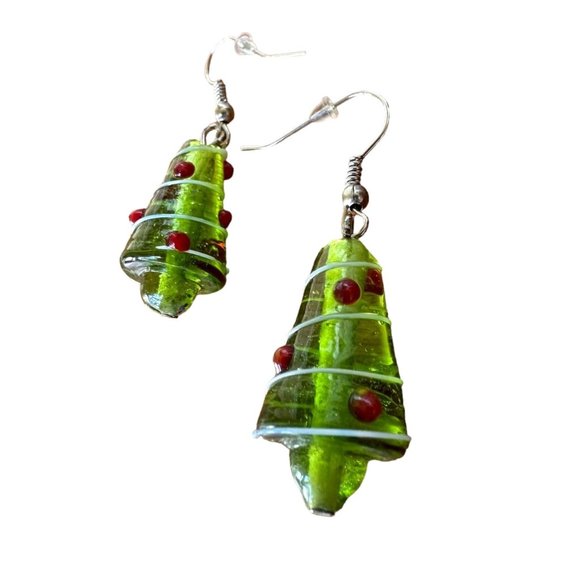 Christmas Tree Earrings Handmade Hand Painted Glass Hook New Festive One… - Picture 6 of 12